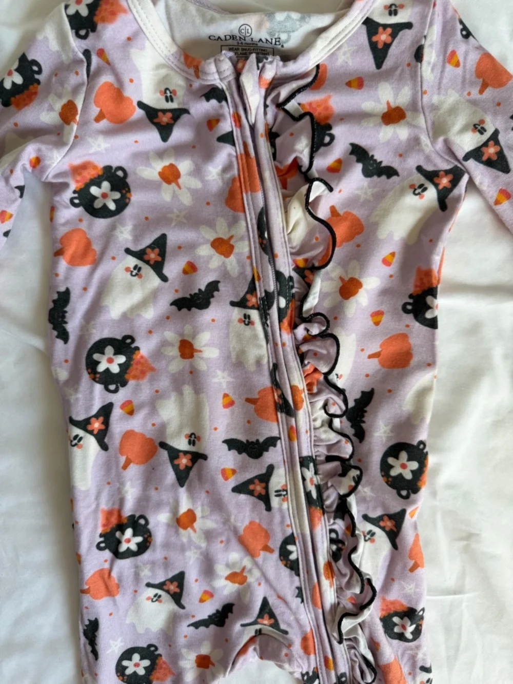 Caden Lane Lavender Halloween Ruffle Footed One-Piece baby girl size size 3-6m